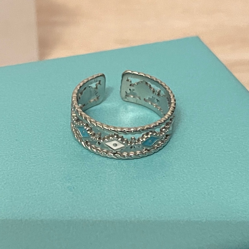 Trendy Western Turquoise Blue &  Silver Adjustable Cuff Ring- NWT - Picture 2 of 10